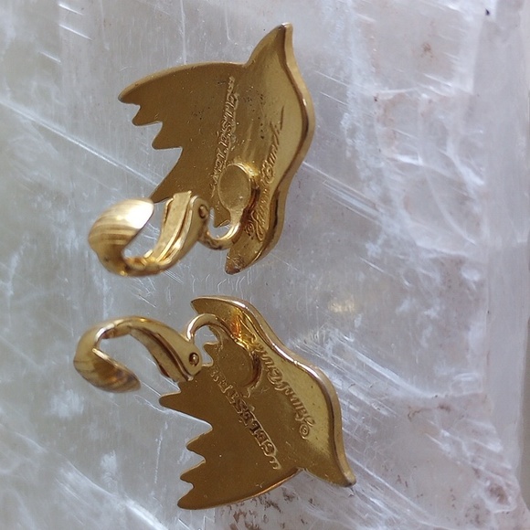 LAUREL BURCH "CELESTE" ENAMEL EARRINGS CLIP RED PURPLE GREEN SIGNED - Picture 3 of 4